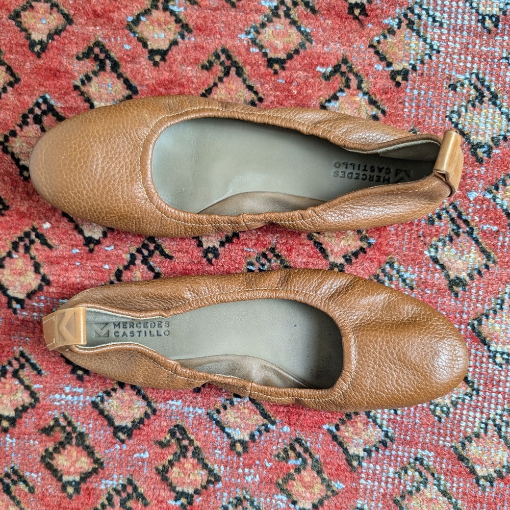 SIZE 7.5 - Mercedes Castillo Carola Ballet Flats in Tan Brown Leather
